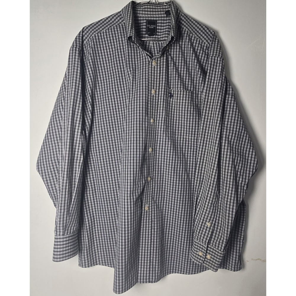 Men's U.S. Polo Assn. Black & White Checkered Button-Down Long Sleeve Size XL